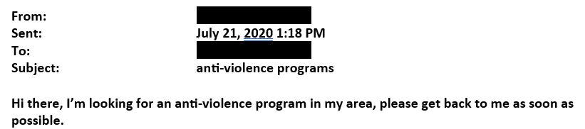 Screenshot of email