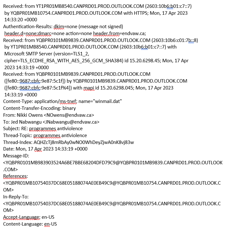 Screenshot of email header