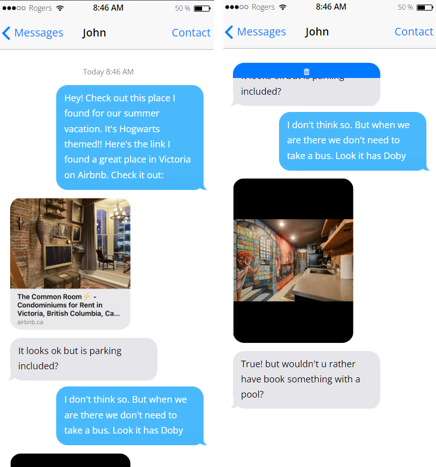 Capture the entire conversation by including the last message on the bottom of one screenshot at the top of the next screensho