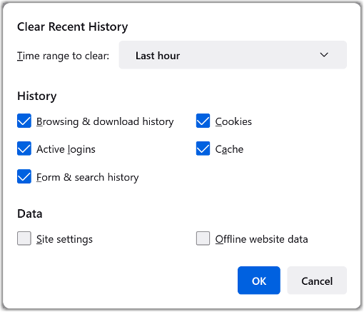 clear recent history